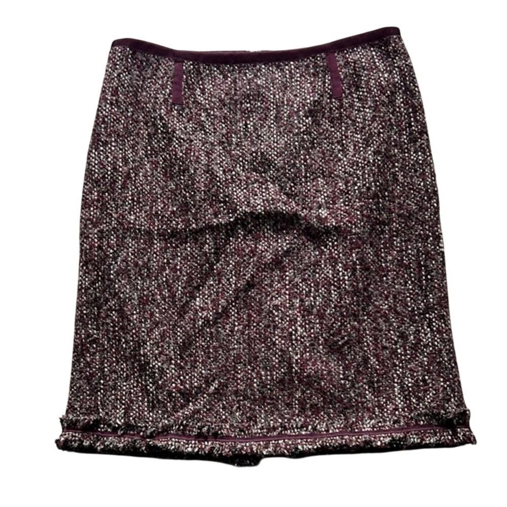 Talbots Pencil Skirt 8P Burgundy Tweed Fringed Hem Petite Lined Back Vent